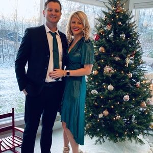 Lulus Amour Teal Green Velvet High-Low Wrap Dress